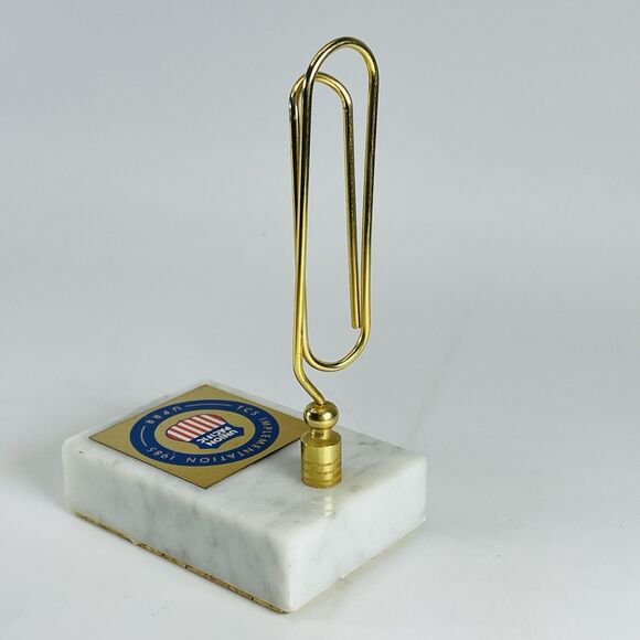 Union Pacific 1985 Big Brass Paper Clip Paperweight Marble Base Desk Organizer - Picture 5 of 7